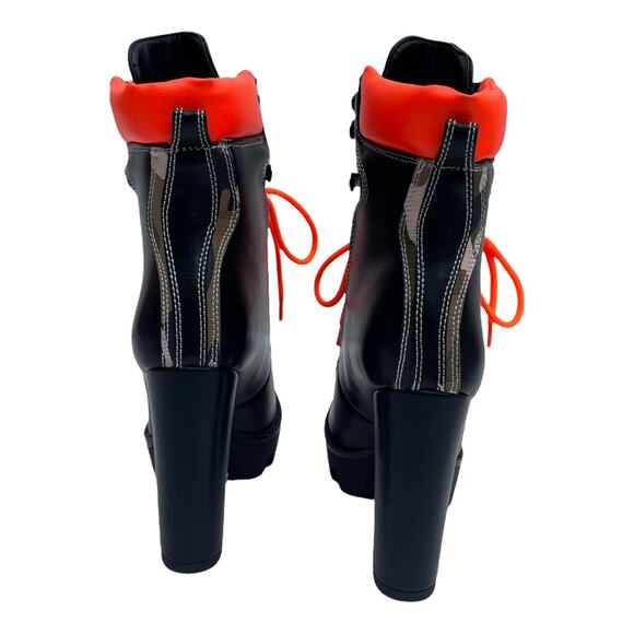 Azalea Wang Camouflage Black Lace Up Block Heeled Platform Boots Size 8 New - Picture 4 of 7